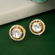 Aesthetic Gold Plated Polki Stud Earrings on Green Background - Traditional Jewellery